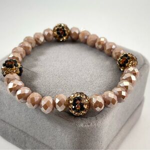 Bohemian Glass bead with Leopard Crystal Ball Stretch Bracelet-Versatile